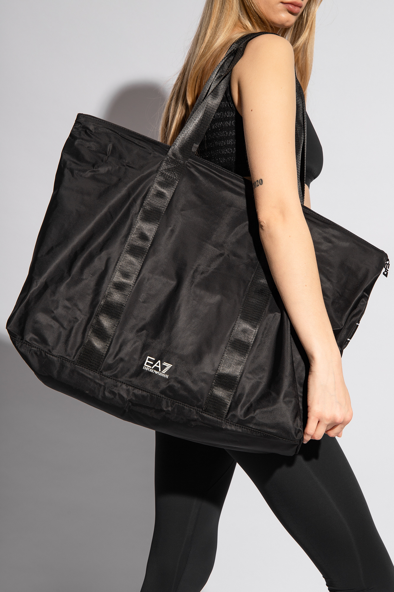 Black Travel bag with logo EA7 Emporio Armani logo holdall ea7 emporio armani torba SchaferandweinerShops Japan